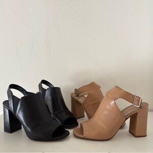 Prada Black and Tan Open-Toe Block Heel Slingbacks Size 38.5 Set of 2